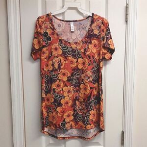 LuLa Roe F loral Orange and Black Women's Top "Classic T" XS NWT